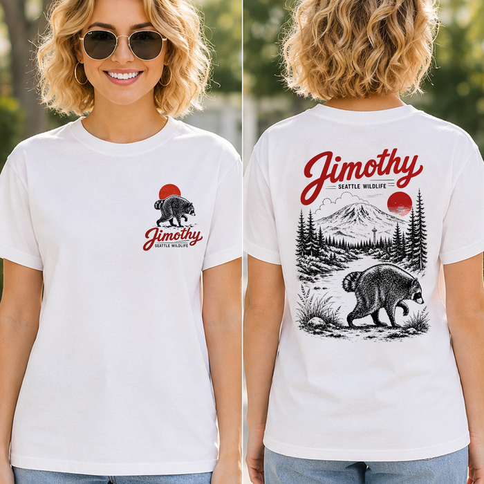 Jimothy’s Seattle Wildlife Adventure - Personalized T-Shirt, Funny Raccoon Shirt, Custom Name Wildlife Tee