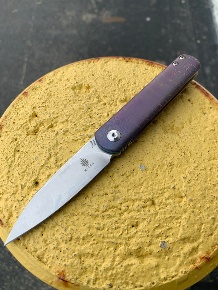 Kizer Feist - Drop Point - "Raindrop" - Ano Fade - St. Nick's Custom Anodization