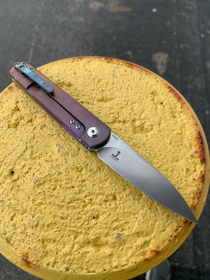 Kizer Feist - Drop Point - "Raindrop" - Ano Fade - St. Nick's Custom Anodization
