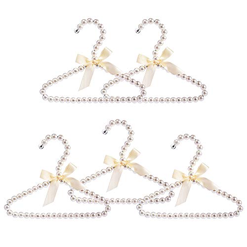 Koicaxy White Faux Pearl Bow Clothes Hangers Hook for Children Kids Bowknot White 5 Packs