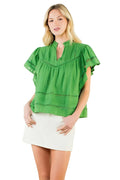 Lace Detail V-Neck Top (Green)