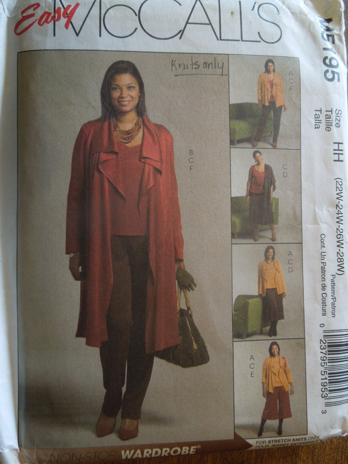 McCalls M5195, Womens Separates, Plus Size, Uncut Sewing Pattern