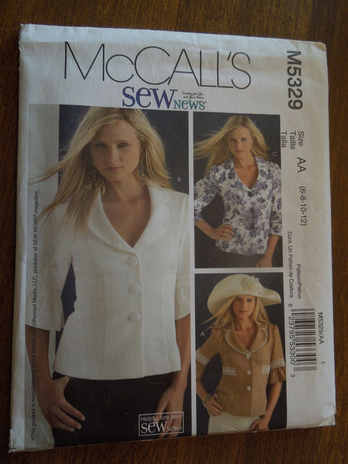 McCalls M5329, Misses, Jackets, Lined, Uncut Sewing Pattern