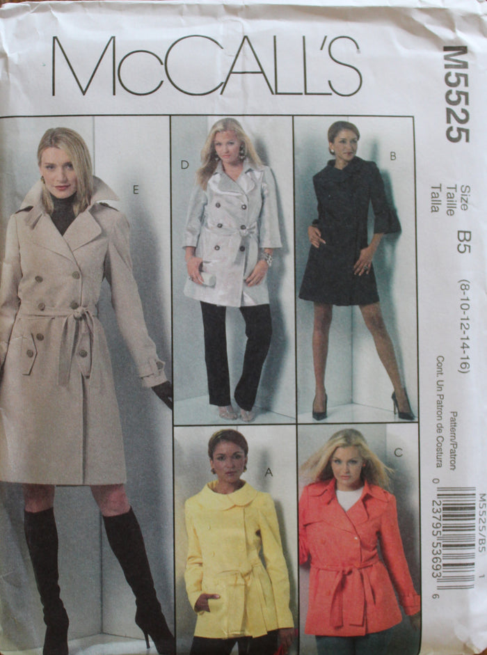 McCalls M5525, Misses Coats, Jackets, Lined, Uncut Sewing Pattern