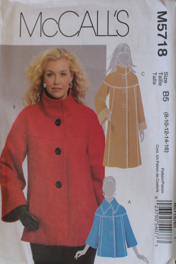 McCalls M5718, Misses Jackets and Coats, Lined, Uncut Sewing Pattern