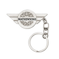 Silver keychain with 'Mathewsons' branding on a white background