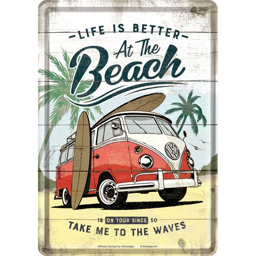 Metalen postkaart VW Bulli Beach | Nostalgic-Art