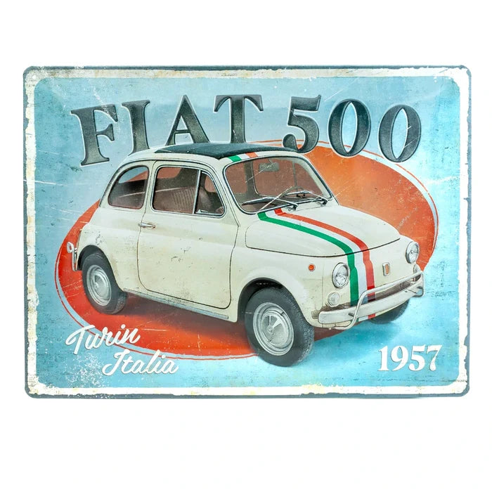 Metalen wandbord Fiat 500 Turin Italia 30x40cm | Nostalgic-Art