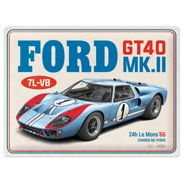 Metalen wandbord Ford GT40 24H Le Mans 1966 30x40cm | Nostalgic-Art