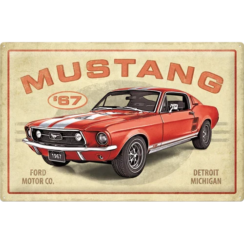 Metalen wandbord Ford Mustang GT 1967 Rood 40x60 | Nostalgic-Art
