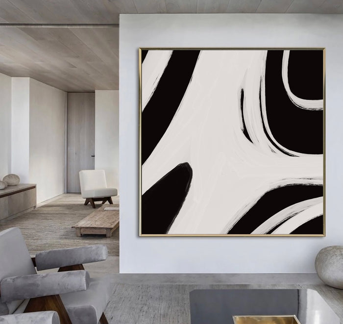 Minimalist Black & White Modern Abstract Wall Art - Fora #4. Large Abstract Painting, Modern Abstract Painting, oil hand painting, office wall art, original abstract, textured art