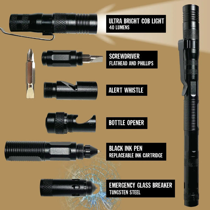 Multi-Tool 6-In-1 Tactical Pen with LED Flashlight - 6 Pieces Per Retail Ready Display 25852 - NOVELTY INC WHOLESALE