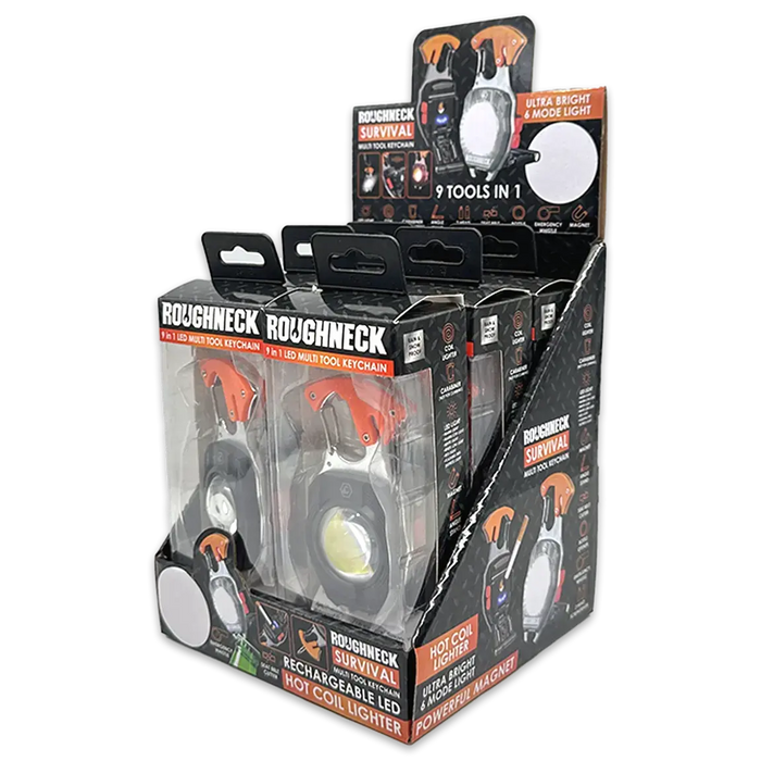 Multi-Tool Survival 9-In-1 with LED Light - 6 Pieces Per Retail Ready Display 24032 - NOVELTY INC WHOLESALE