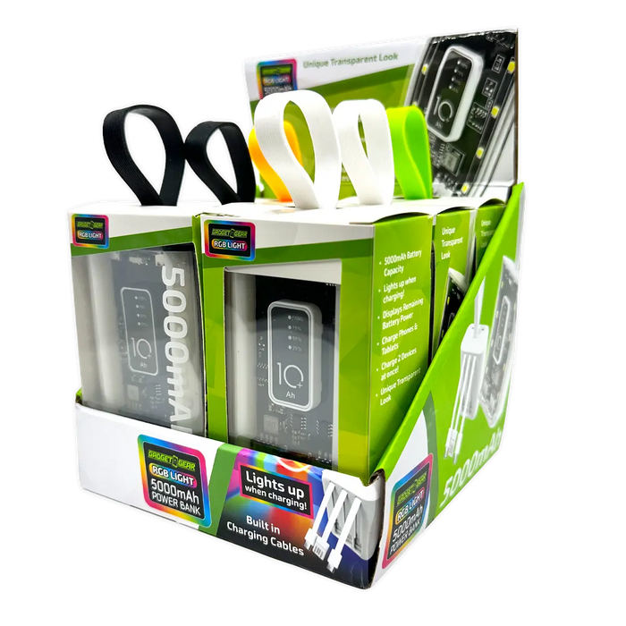 Rechargeable Power Bank with Rgb Lights - 6 Pieces Per Retail Ready Display 25908 WHOLESALE