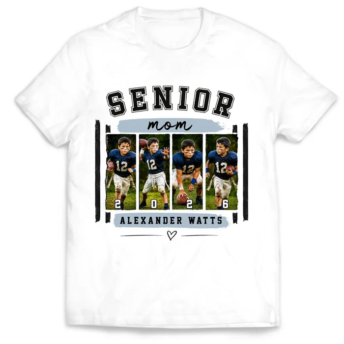 Senior Football Proud Mama - Personalized Shirt, Custom Photo Football Mom Tee, Gift For Football Mom