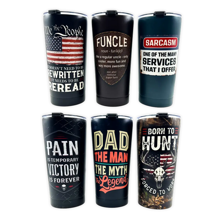 Stainless Steel 20oz Insulated Printed Tumblers - 6 Pieces Per Retail Ready Display 25836 WHOLESALE